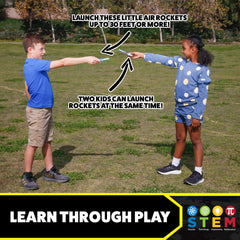 Kids launch Stomp Rocket Squeeze Rockets outdoors for active group play.
