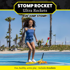 Six foam-tipped Ultra Stomp rockets ready for backyard fun and learning