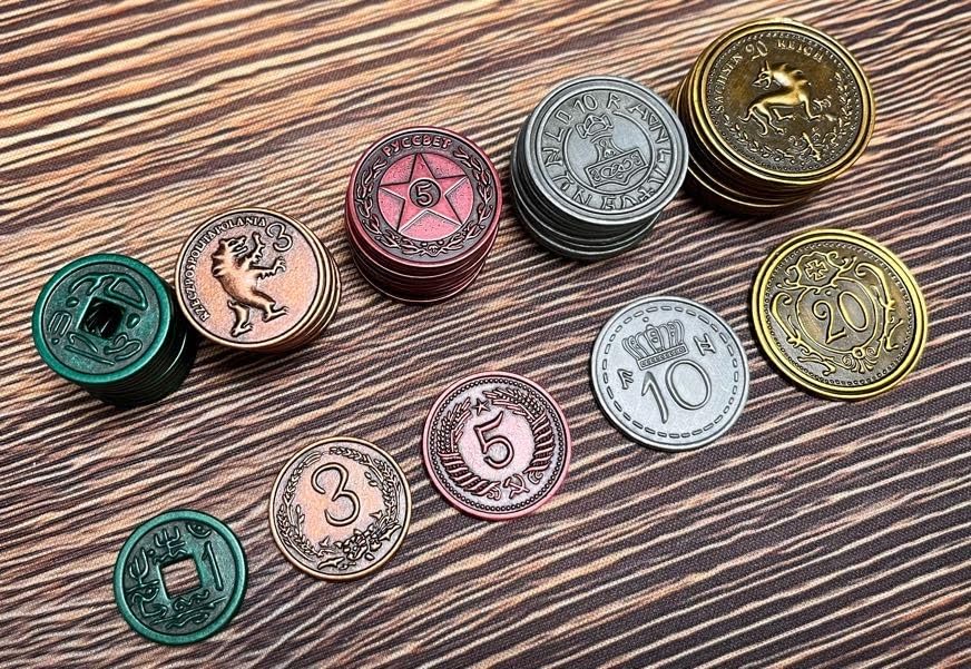 Stonemaier Expeditions coins add table presence and atmosphere.