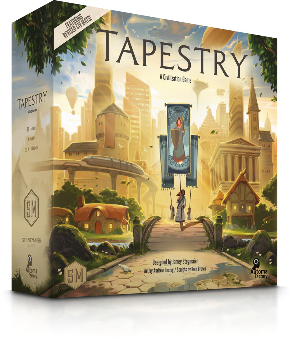 Stonemaier Tapestry base game board with civilization tracks and markers for strategic setup.