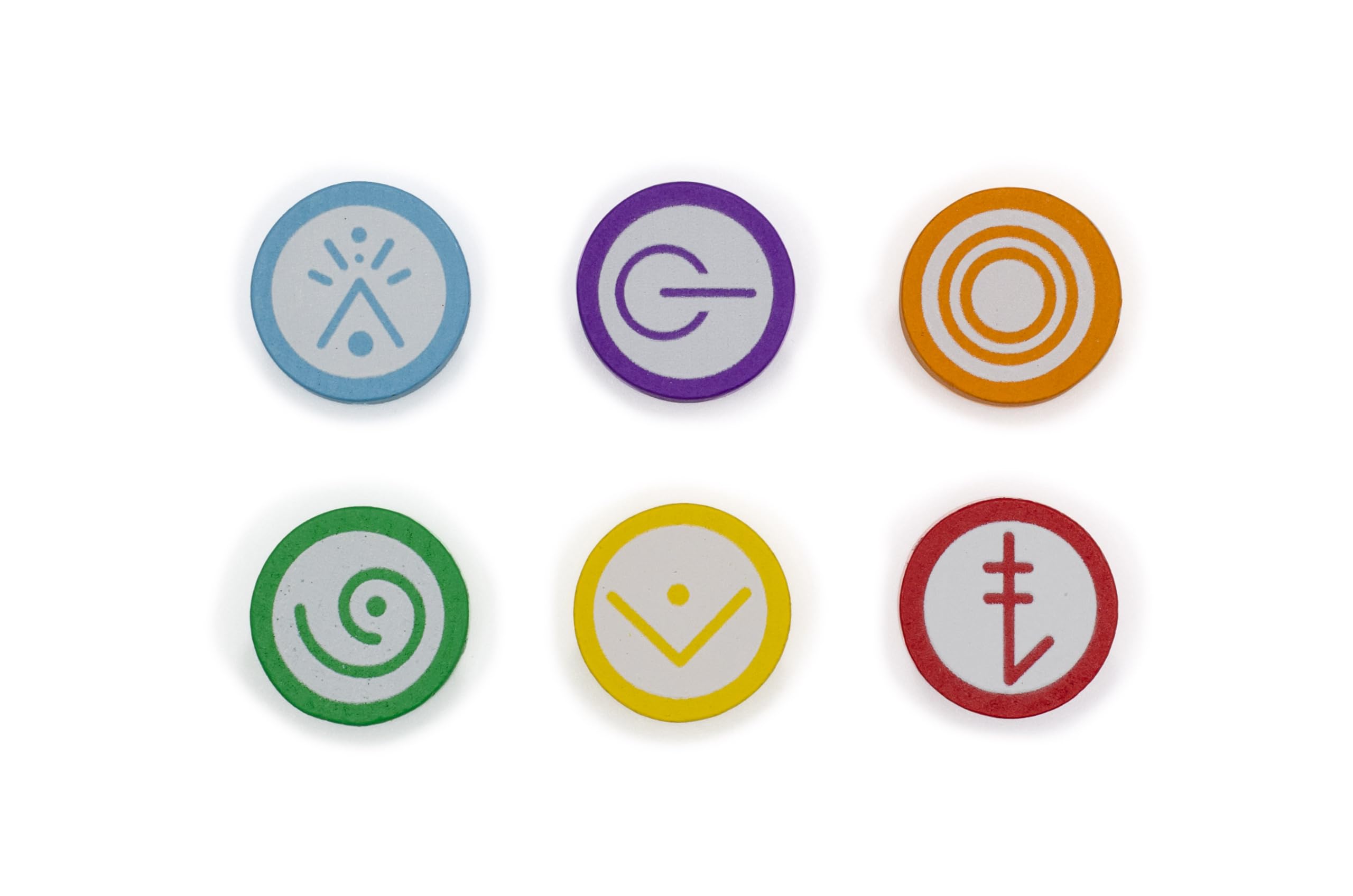 Close up of 60 wooden tokens replacing cardboard in Vantage