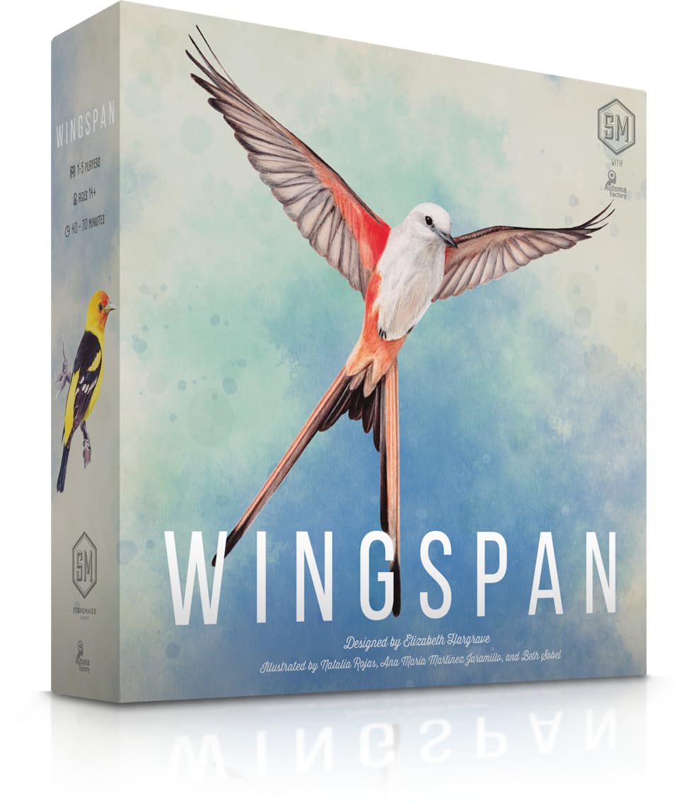 Stonemaier Wingspan base game box, inviting family strategy nights and exploration of nature themes.