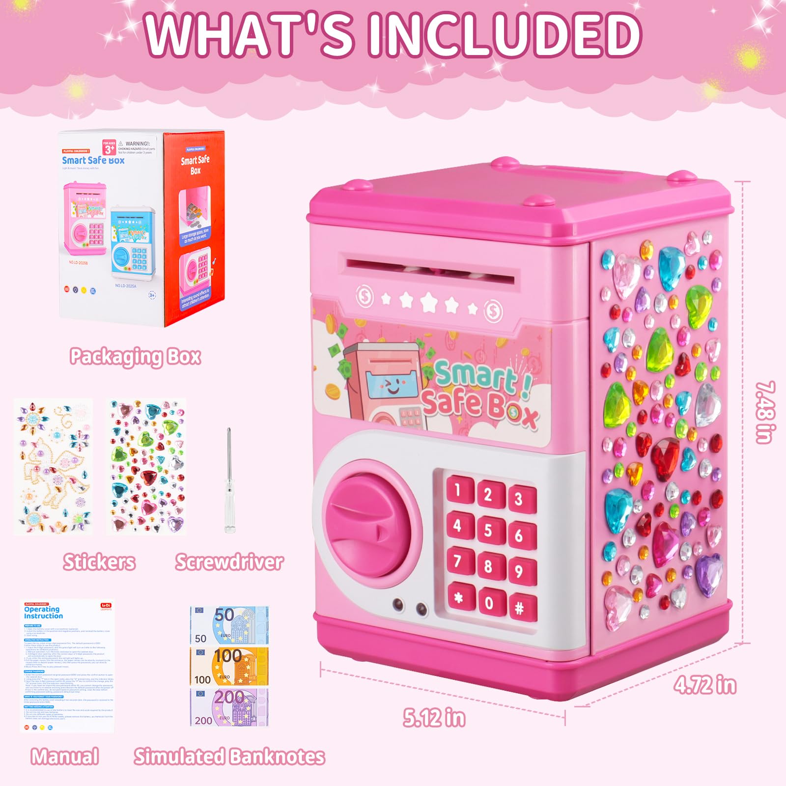 STOPKLAS Piggy Bank operates with 3 AA batteries for interactive play.
