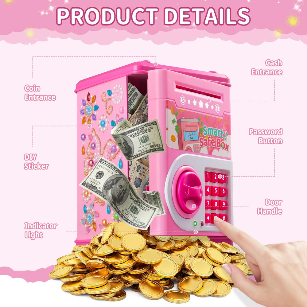 STOPKLAS Piggy Bank large capacity stores coins and bills for growing savers.
