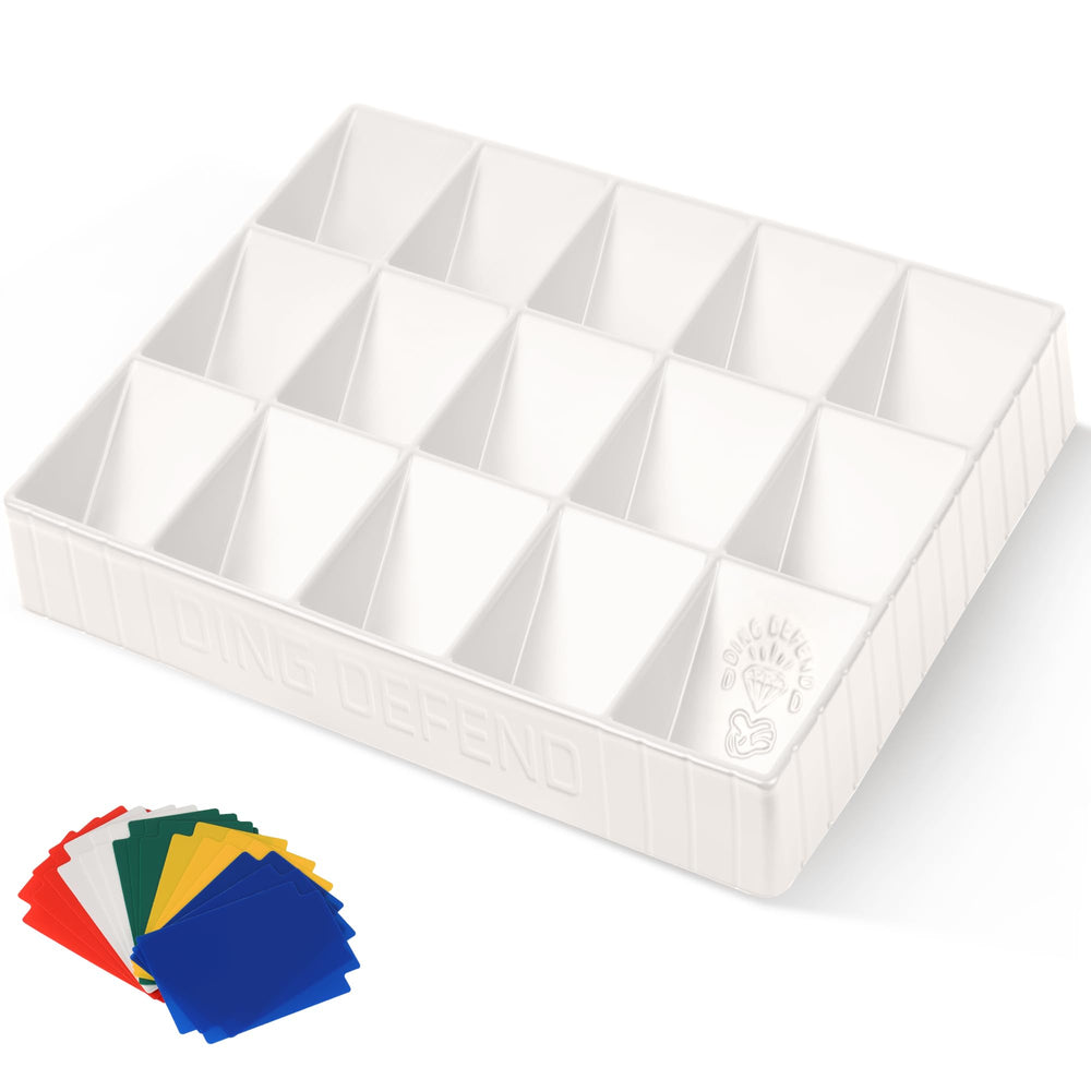 Storage Standard card sorting tray top view shows white 15-compartment layout for easy sorting.