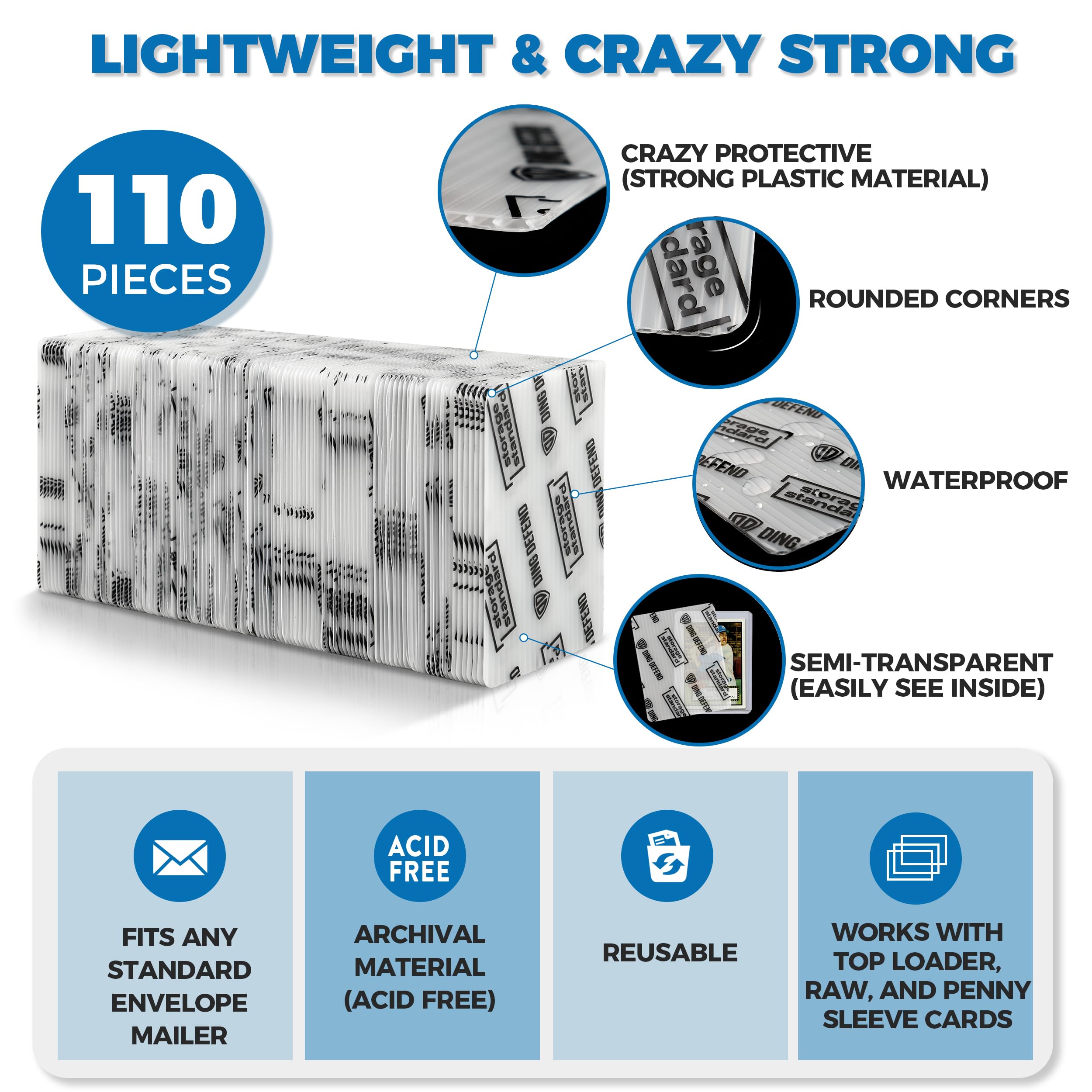Transparent protectors allow quick card verification without unpacking.