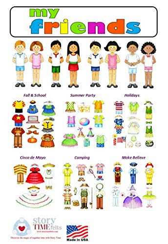Story Time Felts dress-up dolls, eight multicultural figures, ready for imaginative play.