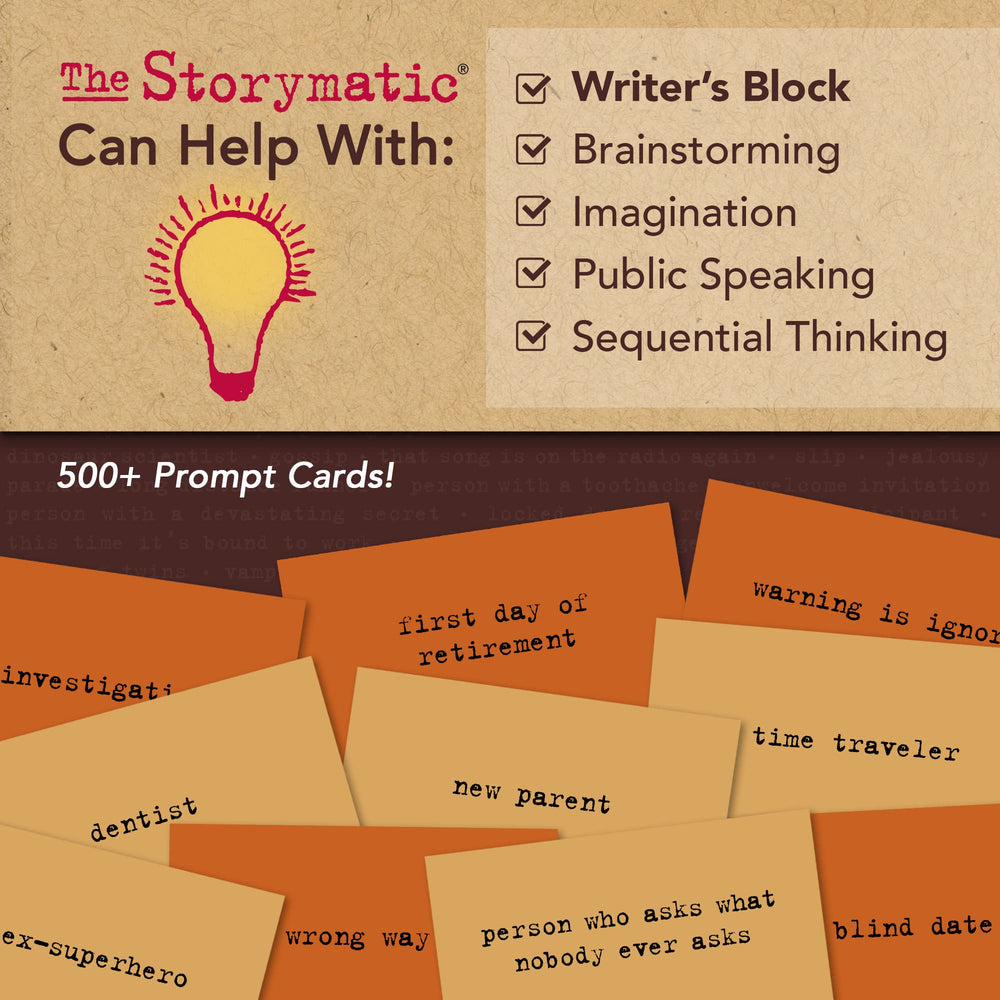 The Storymatic Classic classroom scene shows warmups and group storytelling benefits.