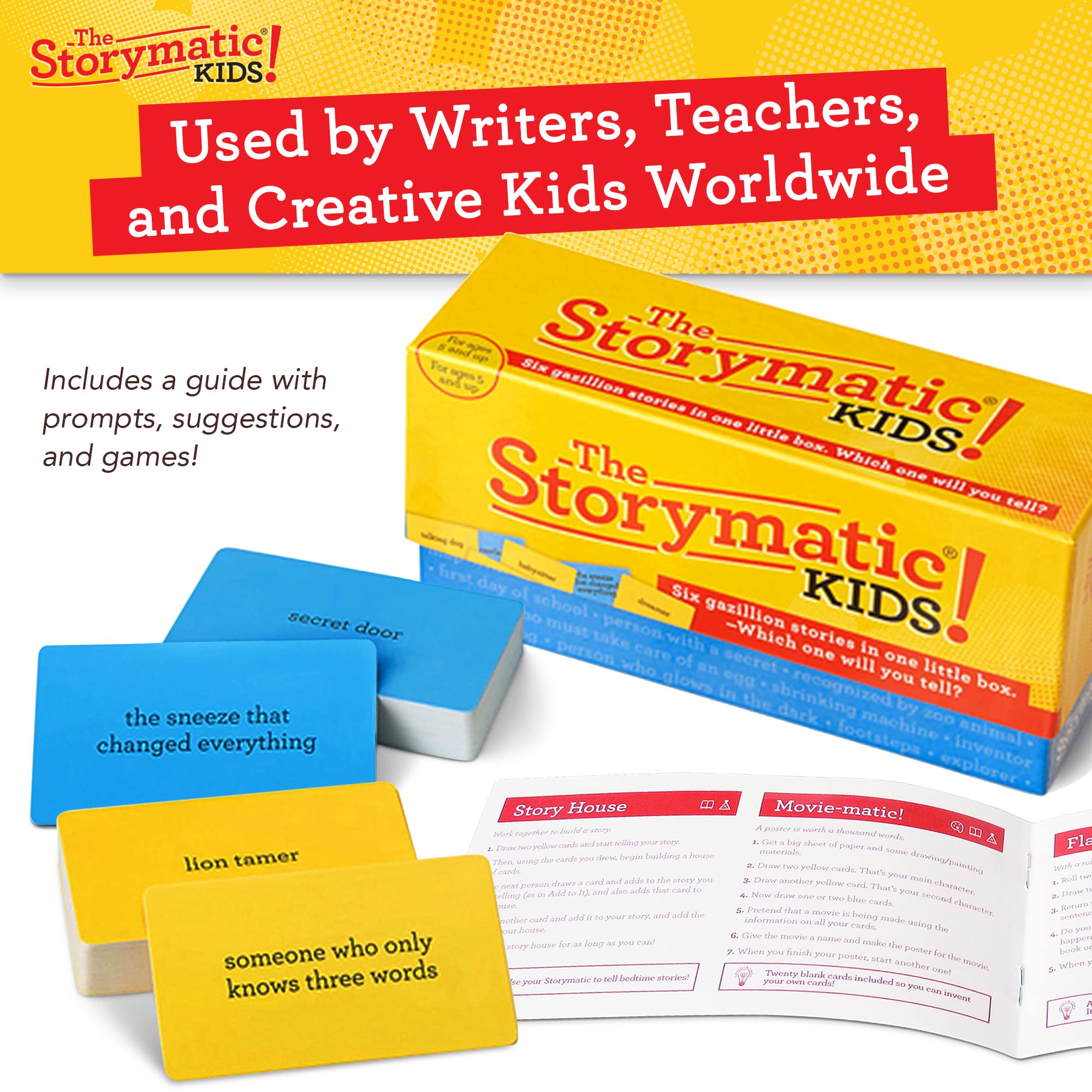 Storymatic Kids yellow character cards spark imagination for storytelling and prompts.