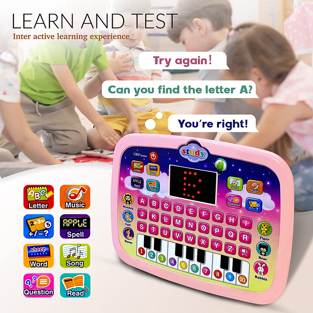 STOULKD Kid Tablet learning modes cover letters, numbers, vocabulary, and more.