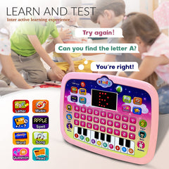 STOULKD Kid Tablet learning modes cover letters, numbers, vocabulary, and more.