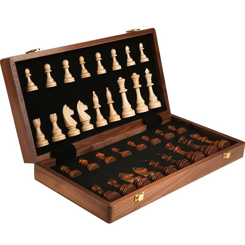 Strategyify 15-inch walnut chess board open for serious, tournament-ready play