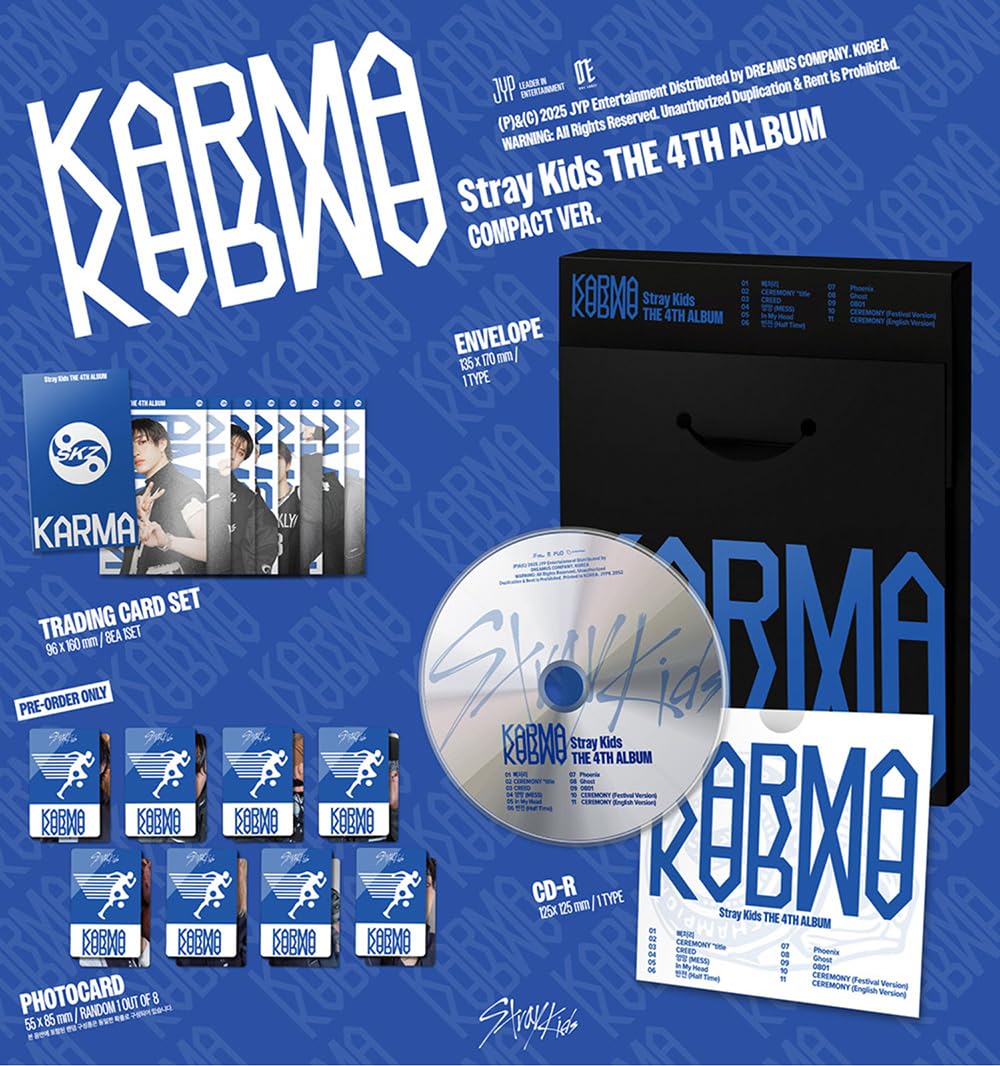 Stray Kids KARMA Compact trading card set highlights collectible cards for fans.