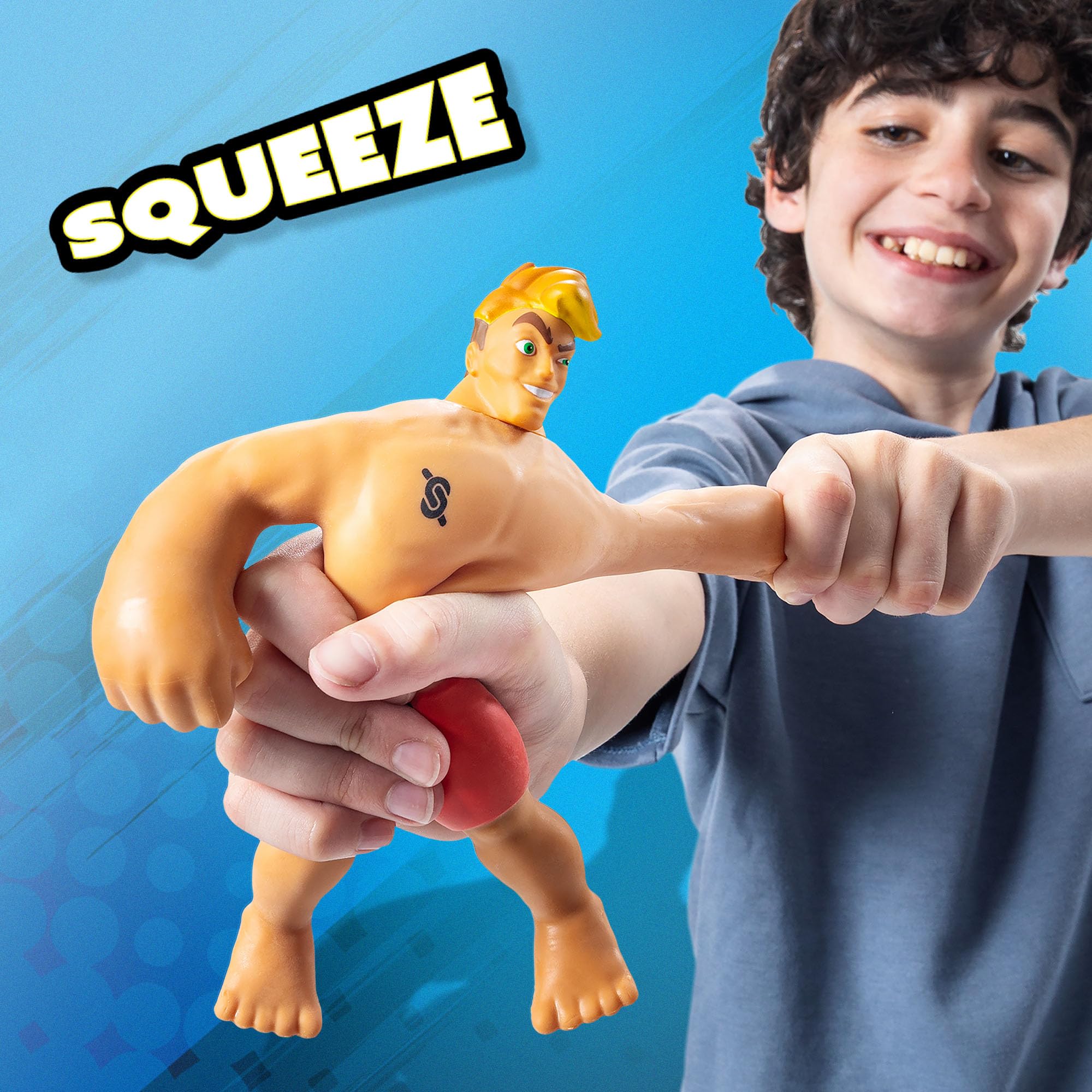 Stretch Armstrong stands seven inches tall for portable, epic pulls.