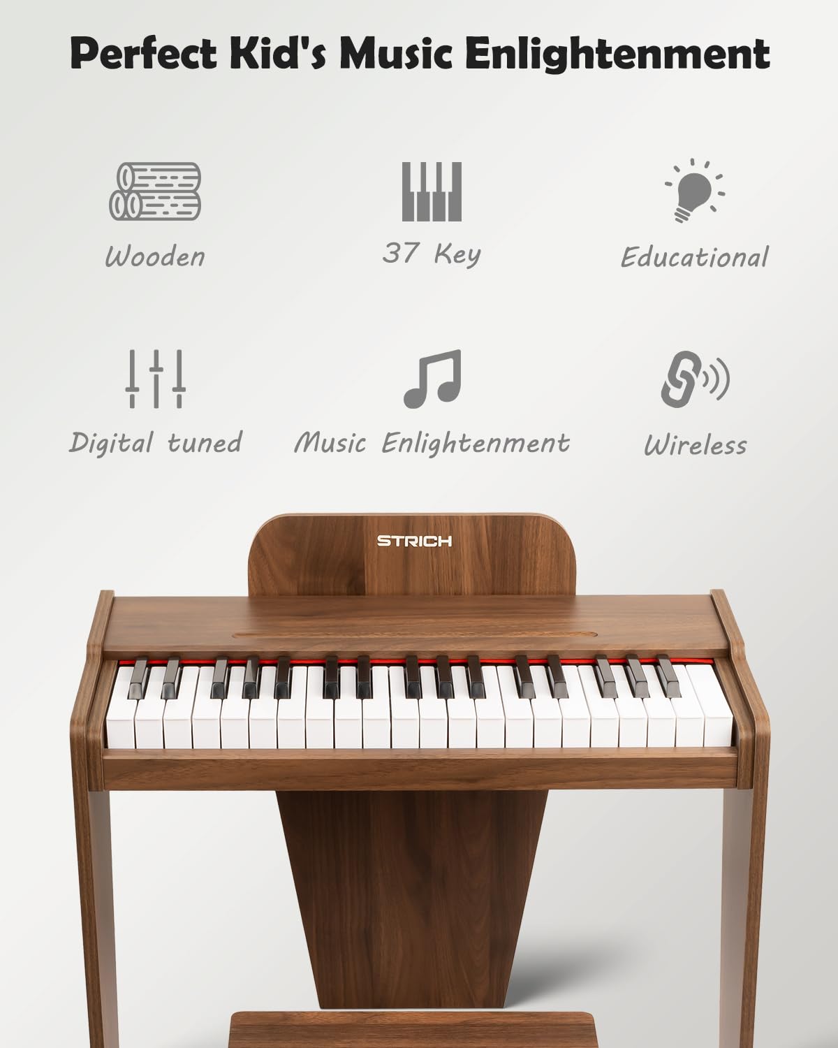 STRICH SEK-37S kids using the piano stand demonstrates easy learning setup
