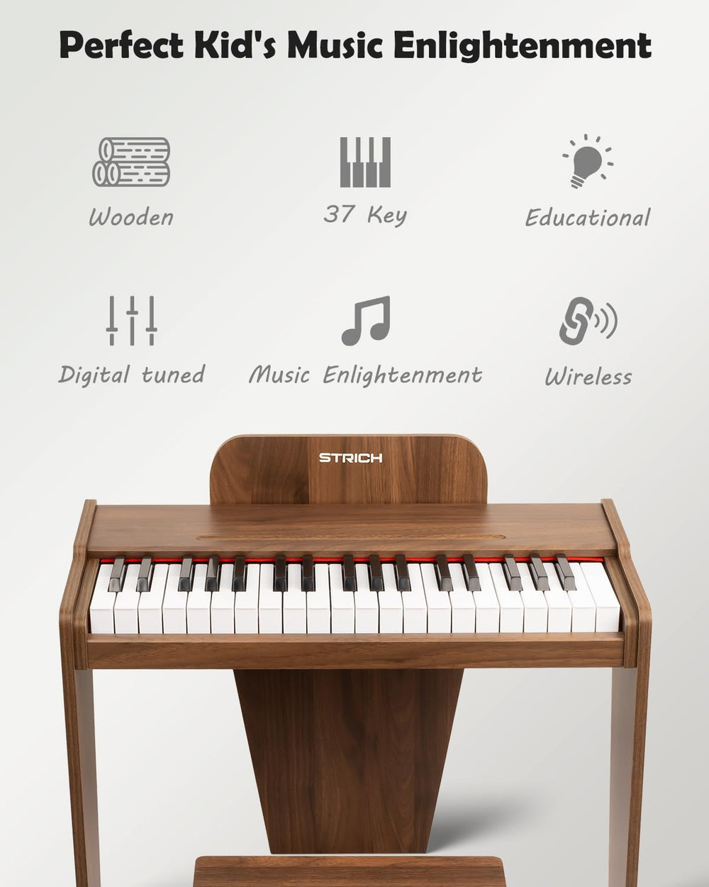 STRICH SEK-37S kids using the piano stand demonstrates easy learning setup
