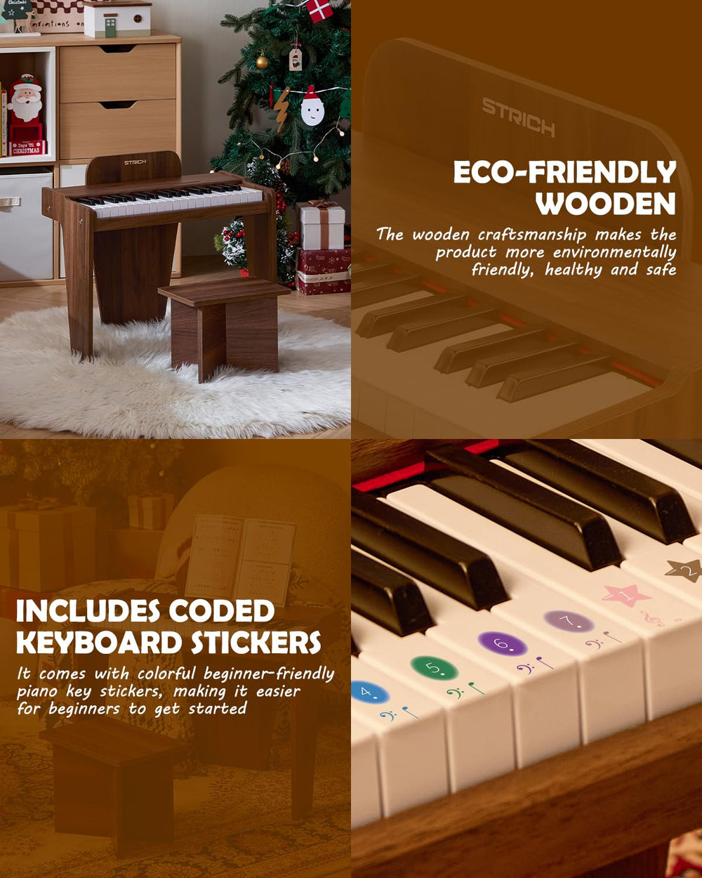 STRICH SEK-37S matching piano stool complements compact, kid-friendly learning space