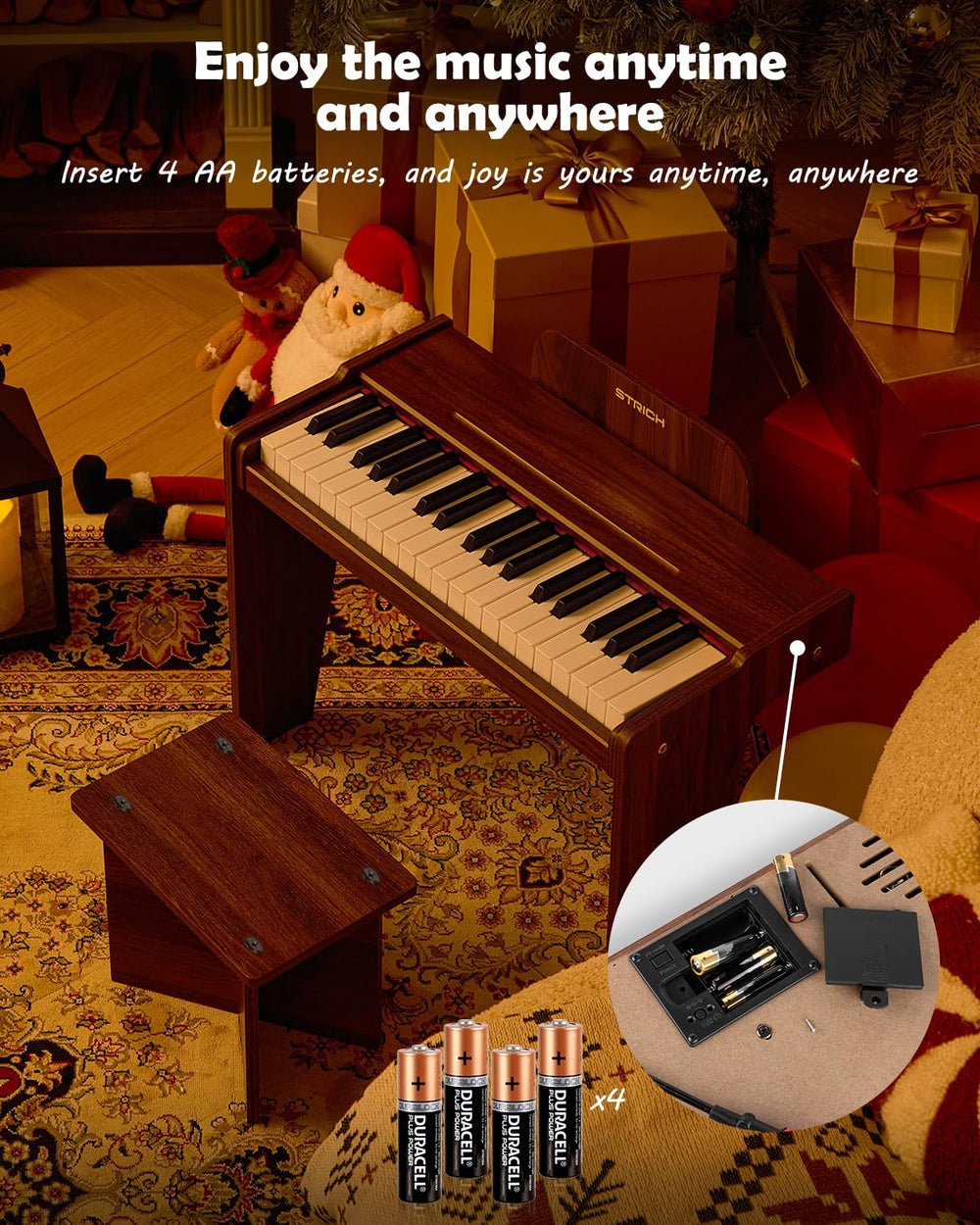 STRICH SEK-37S walnut color piano fits small rooms with style