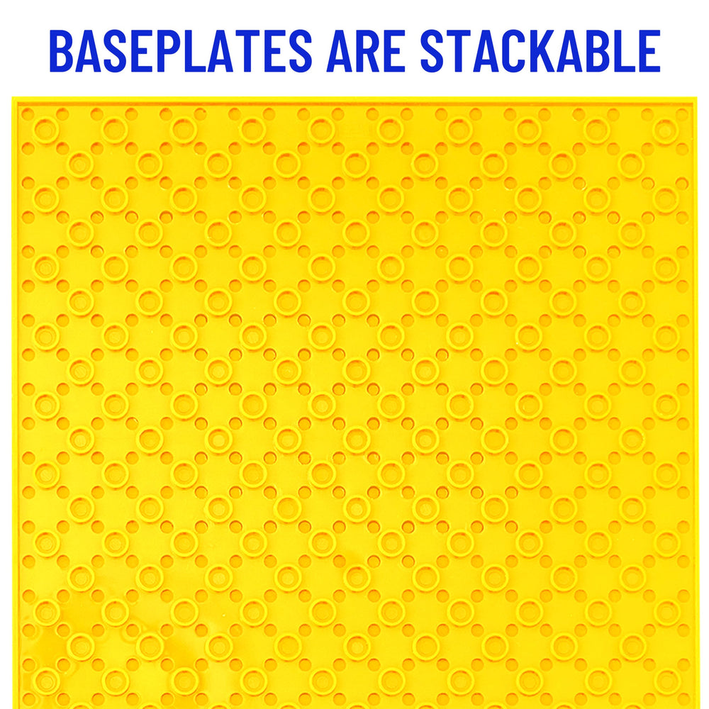 Strictly Briks 10x10 baseplates arranged on a play table for building.