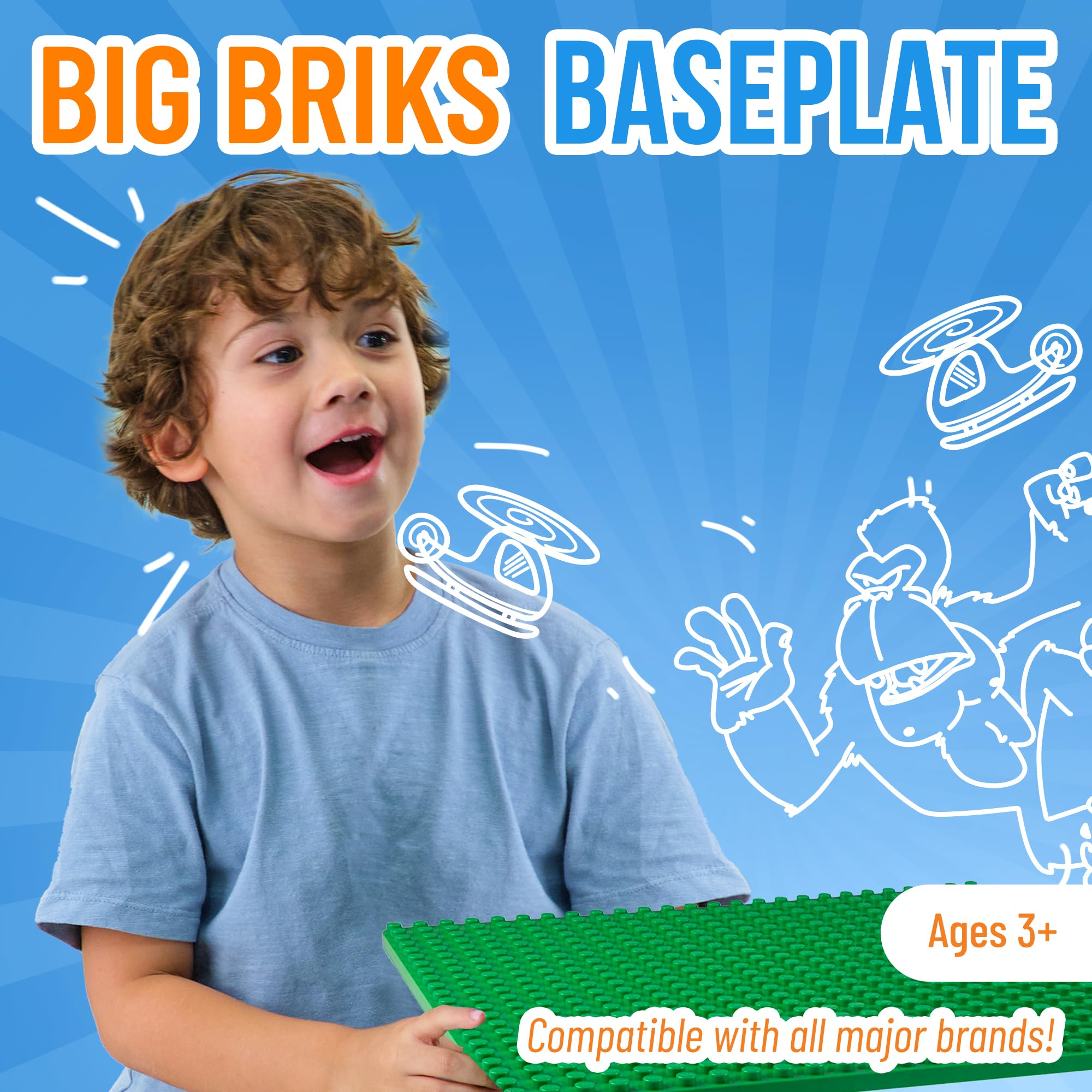 Strictly Briks green baseplate shown as a wide layout surface for mega bricks