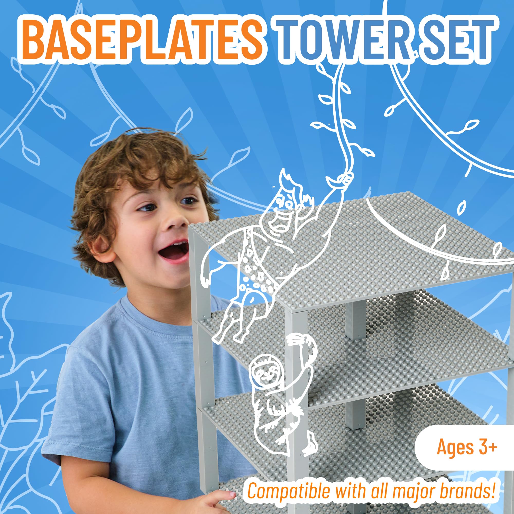 Strictly Briks baseplates with 30 stackers enable vertical display towers