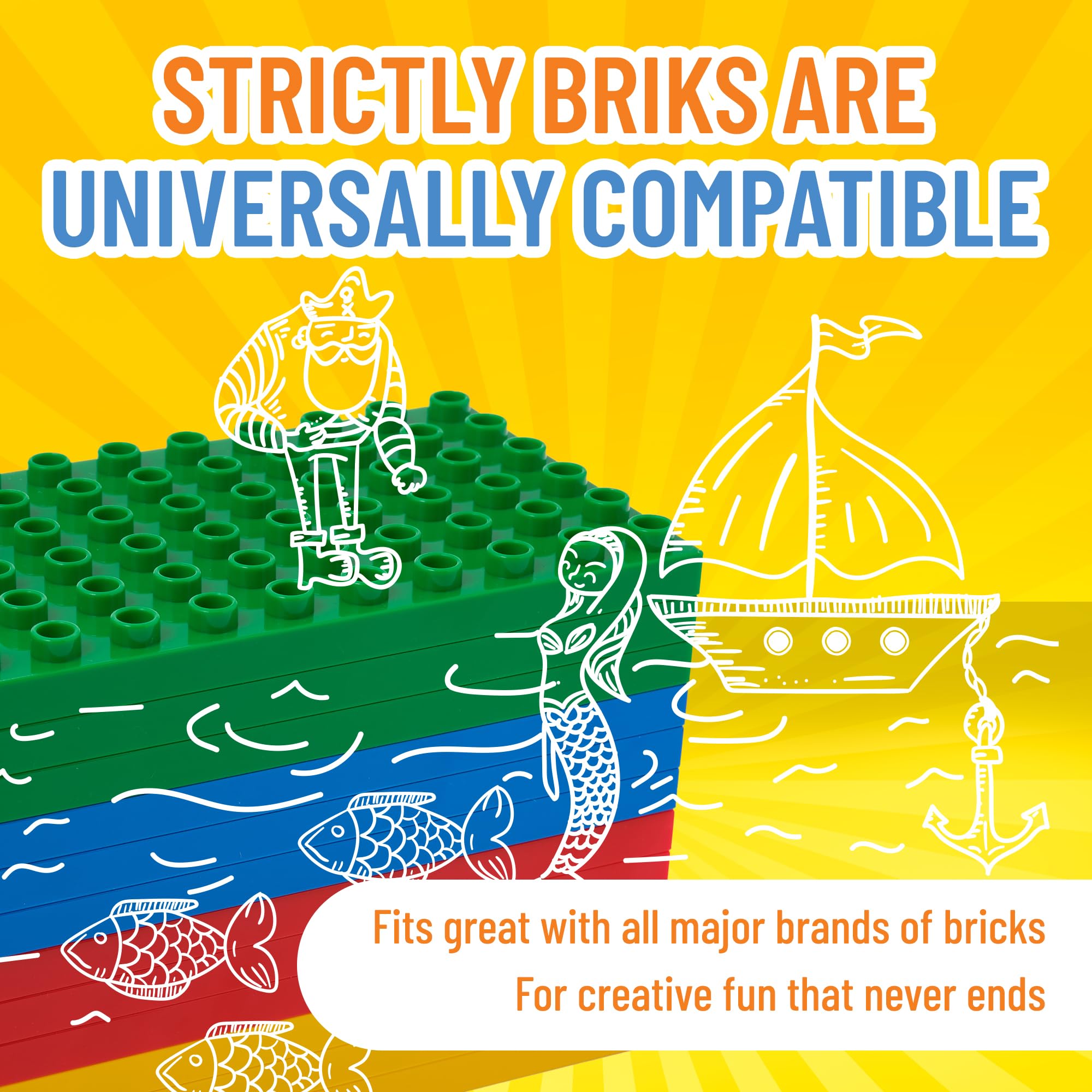 Strictly Briks yellow baseplate close-up, ideal for stacking play.