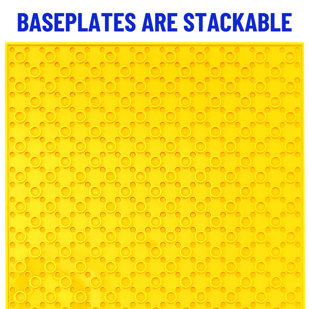 Strictly Briks rainbow baseplates provide sturdy foundations for builds.