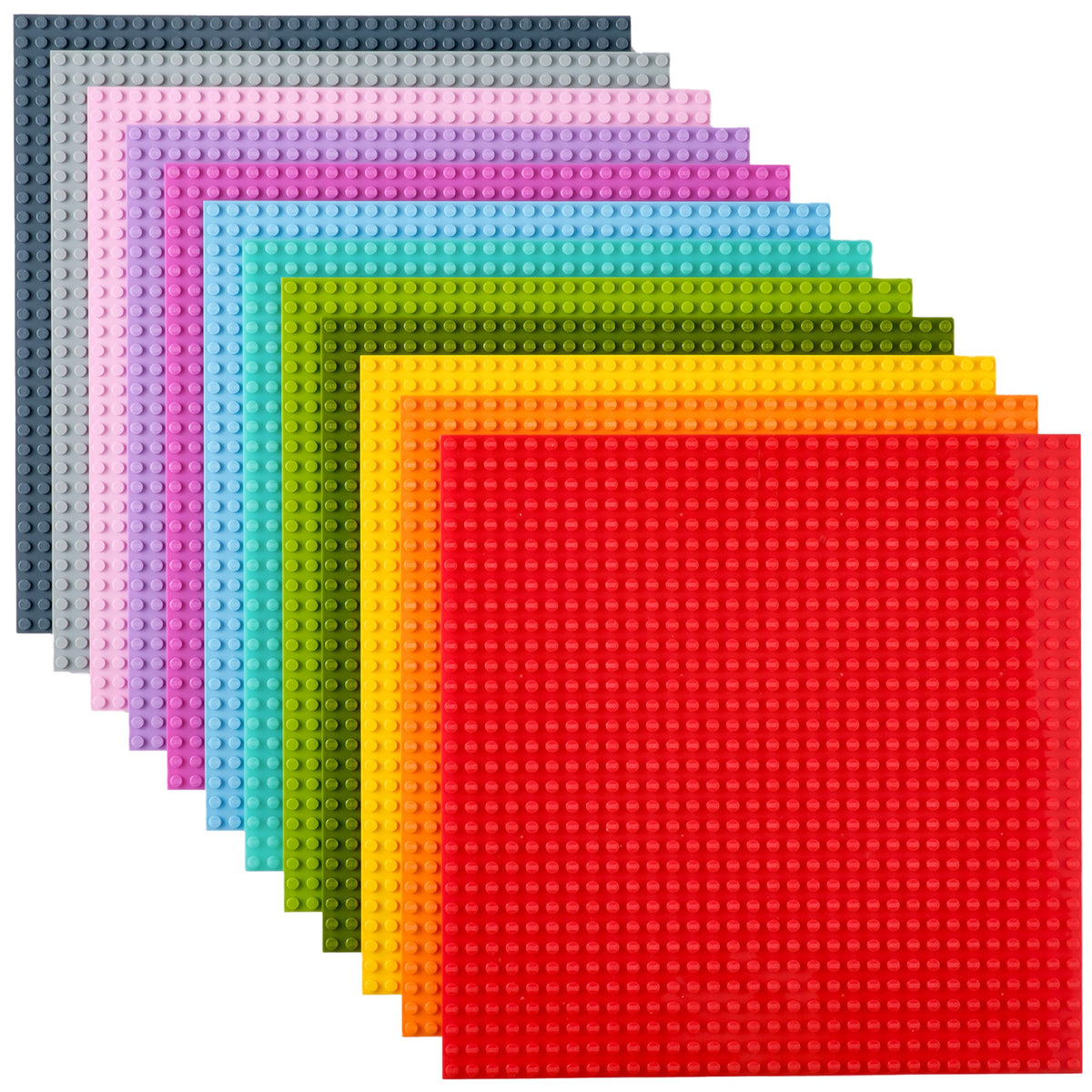 Strictly Briks stackable baseplates 12-pack 10x10, sturdy foundation for creative cityscapes.