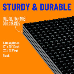 Strictly Briks black 10x10 baseplate close-up highlights a durable surface.