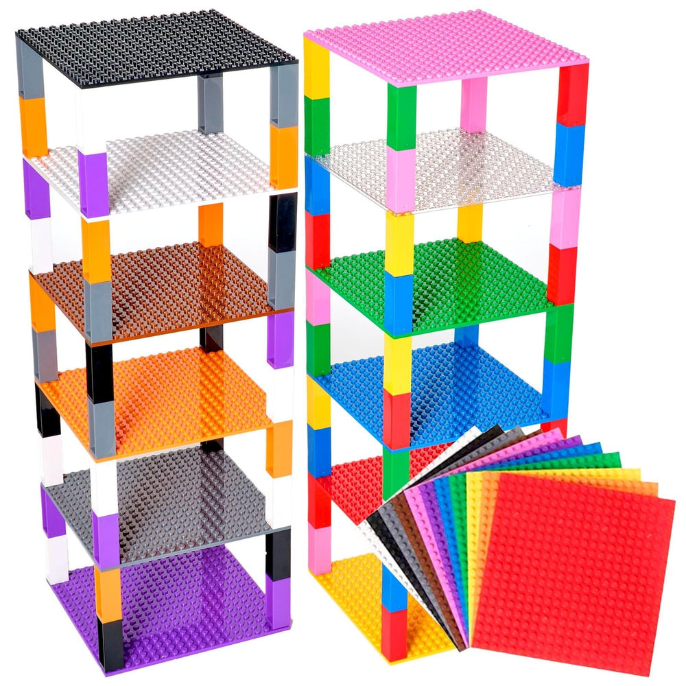 Strictly Briks rainbow baseplates for colorful towers and cityscapes.