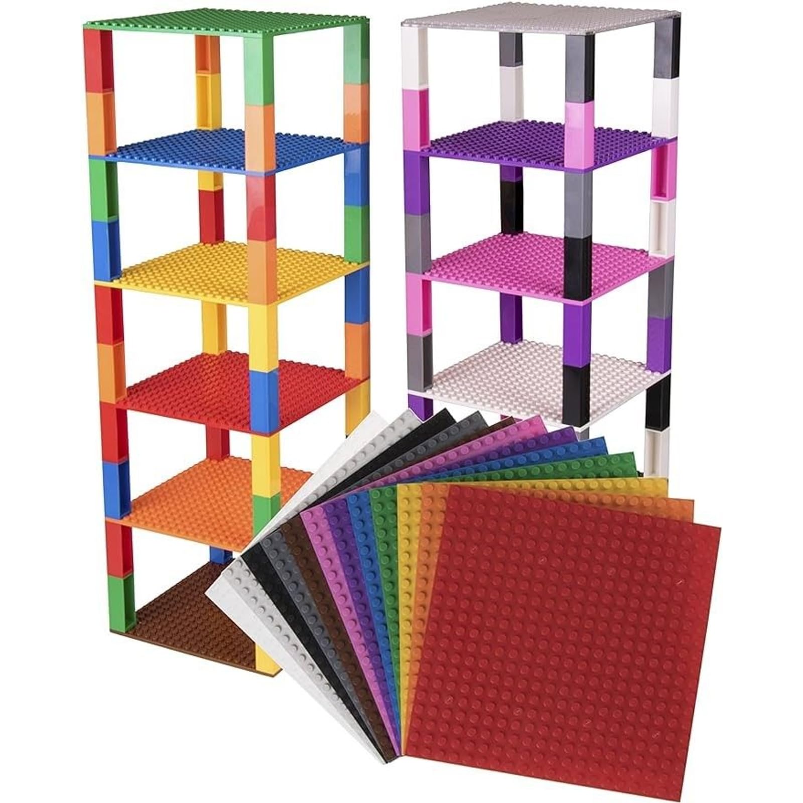 Strictly Briks rainbow plates inspire colorful cityscapes and playrooms.