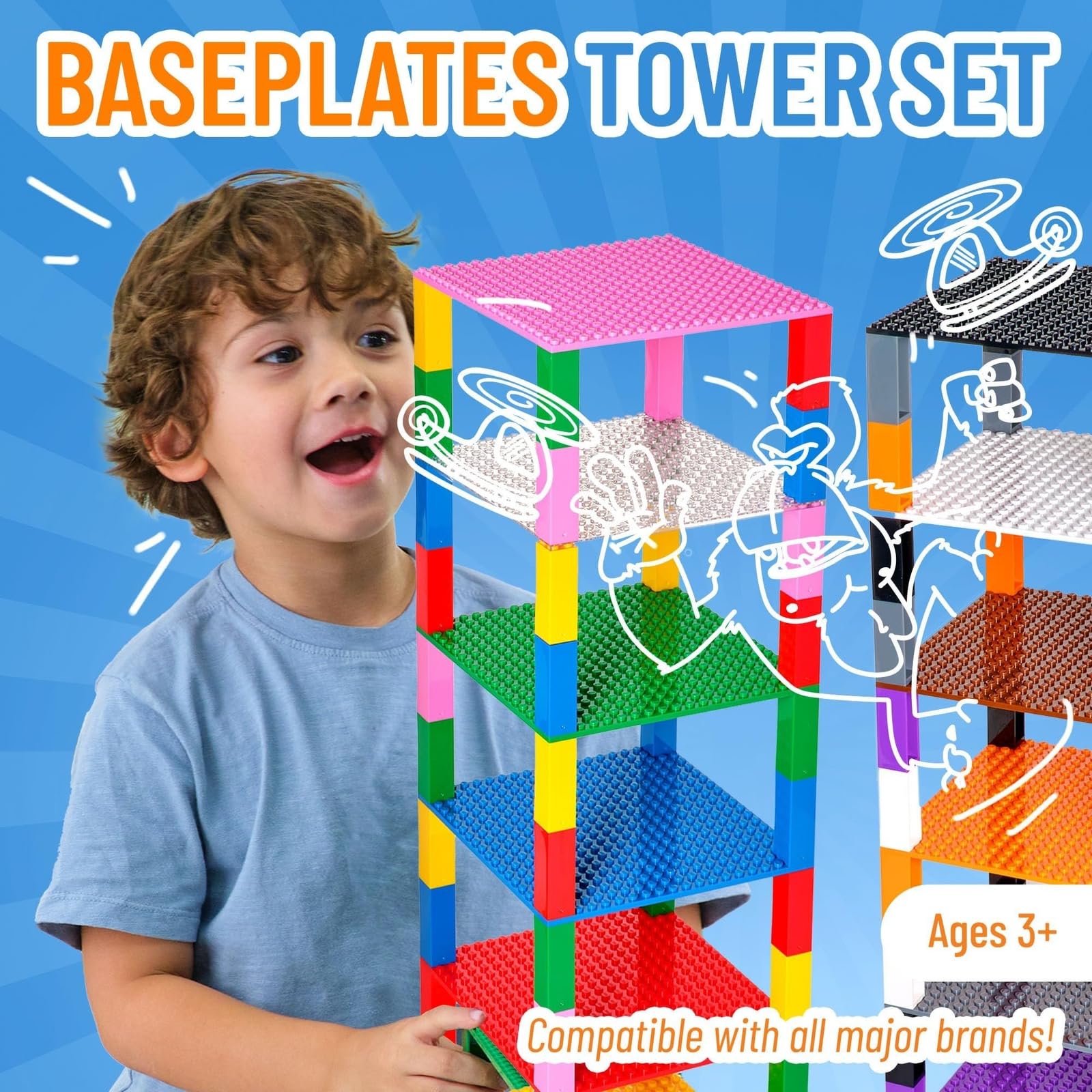 Strictly Briks display tower baseplates showcase mini figures neatly.