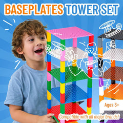 Strictly Briks display tower baseplates showcase mini figures neatly.