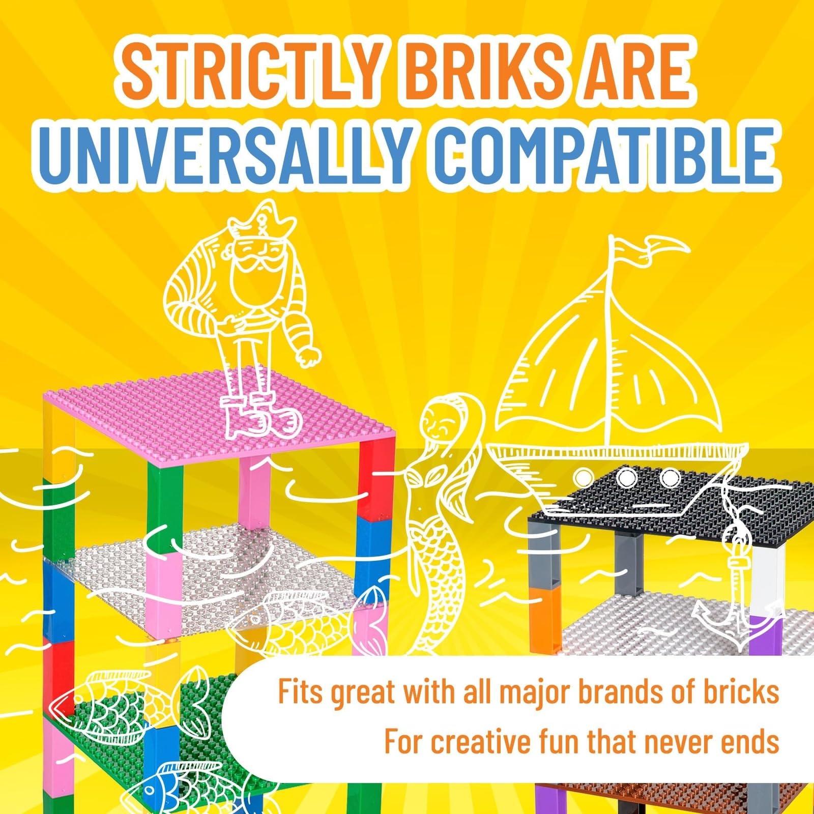 Strictly Briks LEGO-compatible baseplates fit seamlessly with LEGO bricks.