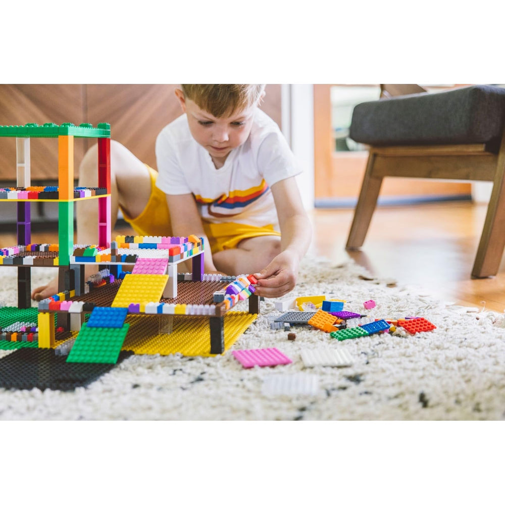 Strictly Briks stackable baseplates support creative, mess-free displays.