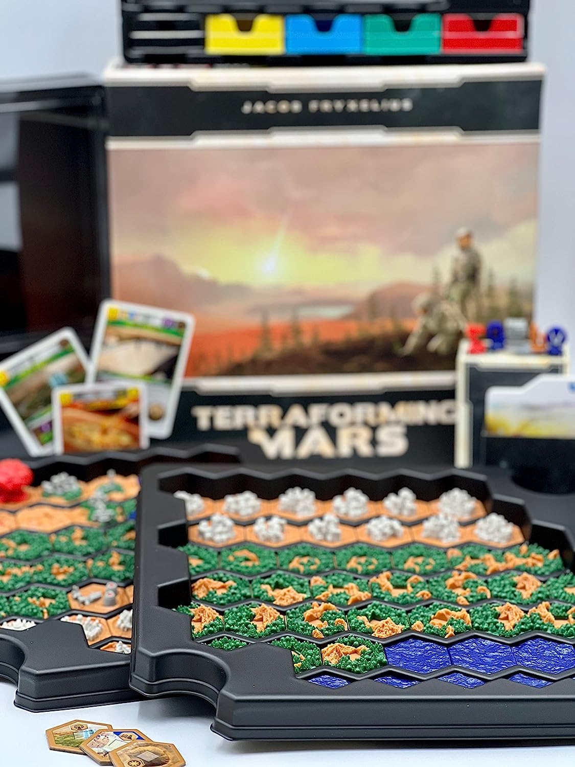 Terraforming Mars Big Box storage trays by Stronghold Games keep components organized