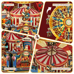 STRUCWOOD Circus Train rotation adds kinetic whimsy to the scene.