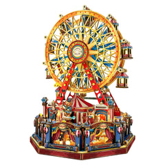 STRUCWOOD DIY Ferris Wheel puzzle main view with glowing lights for festive decor.