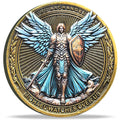 Strugglejewelry Archangel Michael coin front with guardian figure and vibrant colors