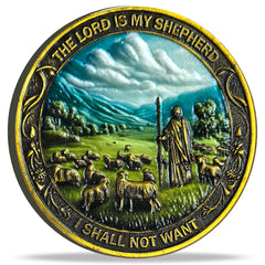 Strugglejewelry Lord is My Shepherd coin with pastoral scene for daily inspiration