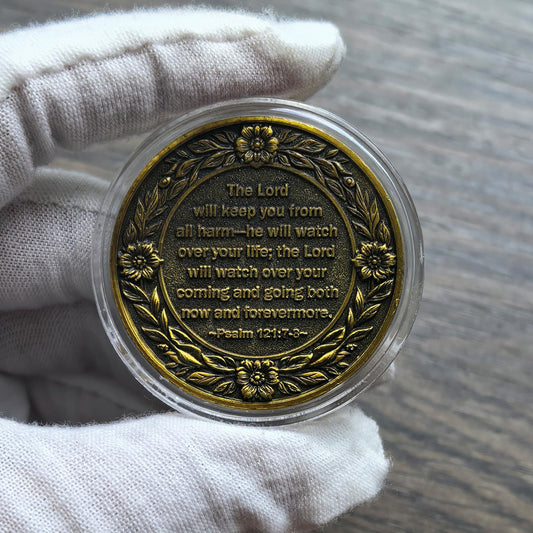 Strugglejewelry pastoral scene coin highlighting faith and calm