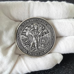 Strugglejewelry Saint Christopher carrying Christ Child depiction for travel devotion.