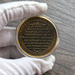 Strugglejewelry Task Ahead coin back with Deuteronomy inscription for courage