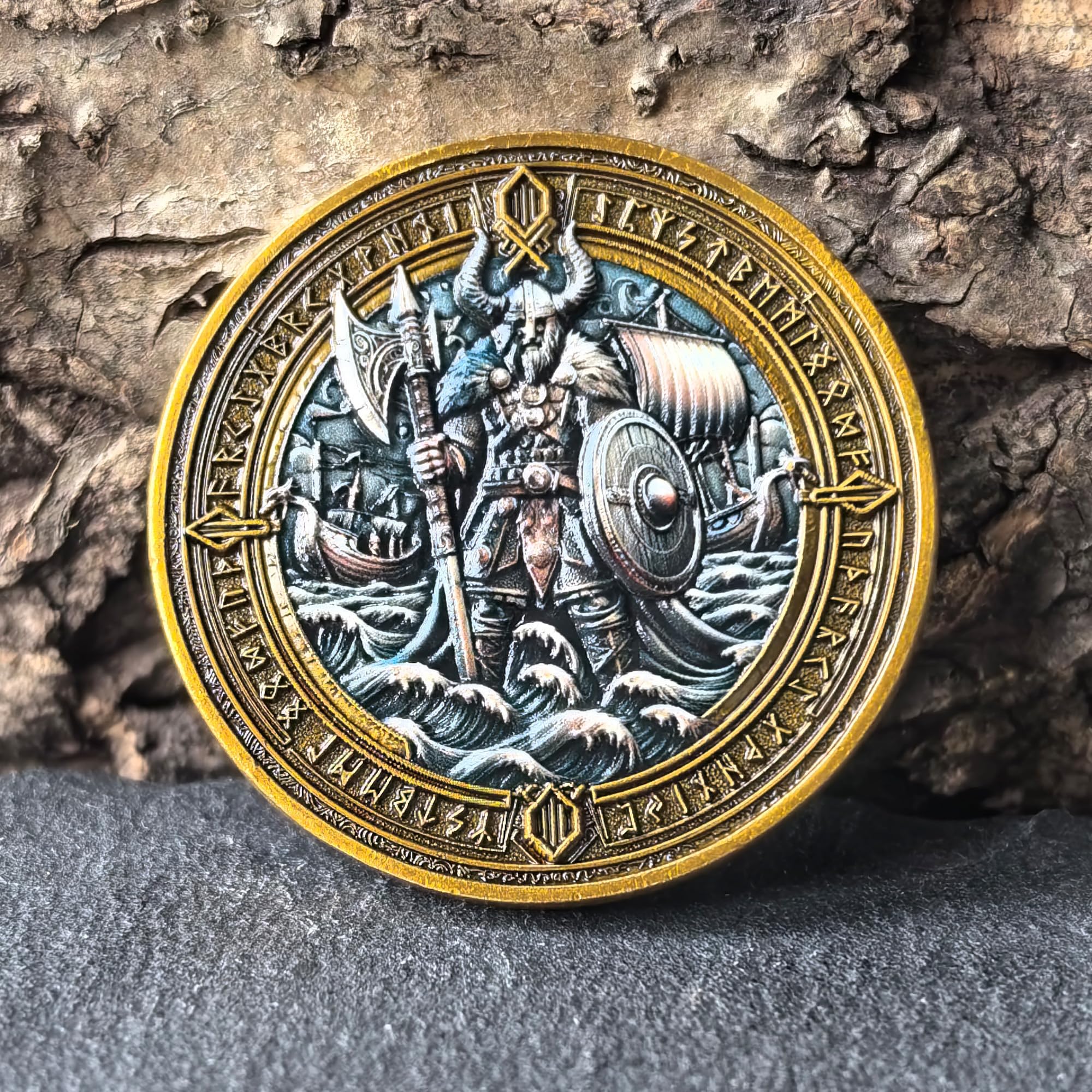 Strugglejewelry Viking ship background highlights voyage and battle readiness.