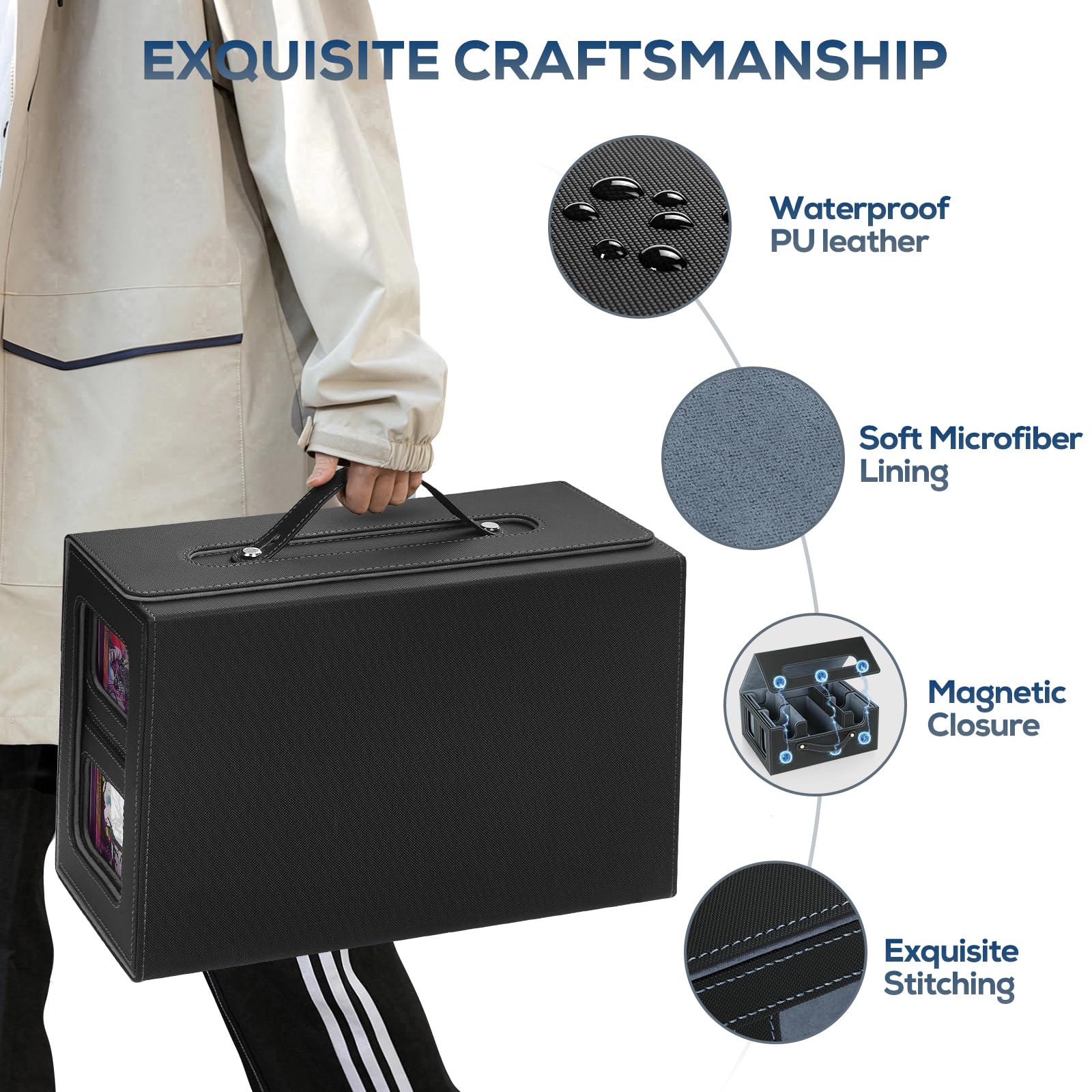 Supports 600+ double-sleeved cards for secure organization.