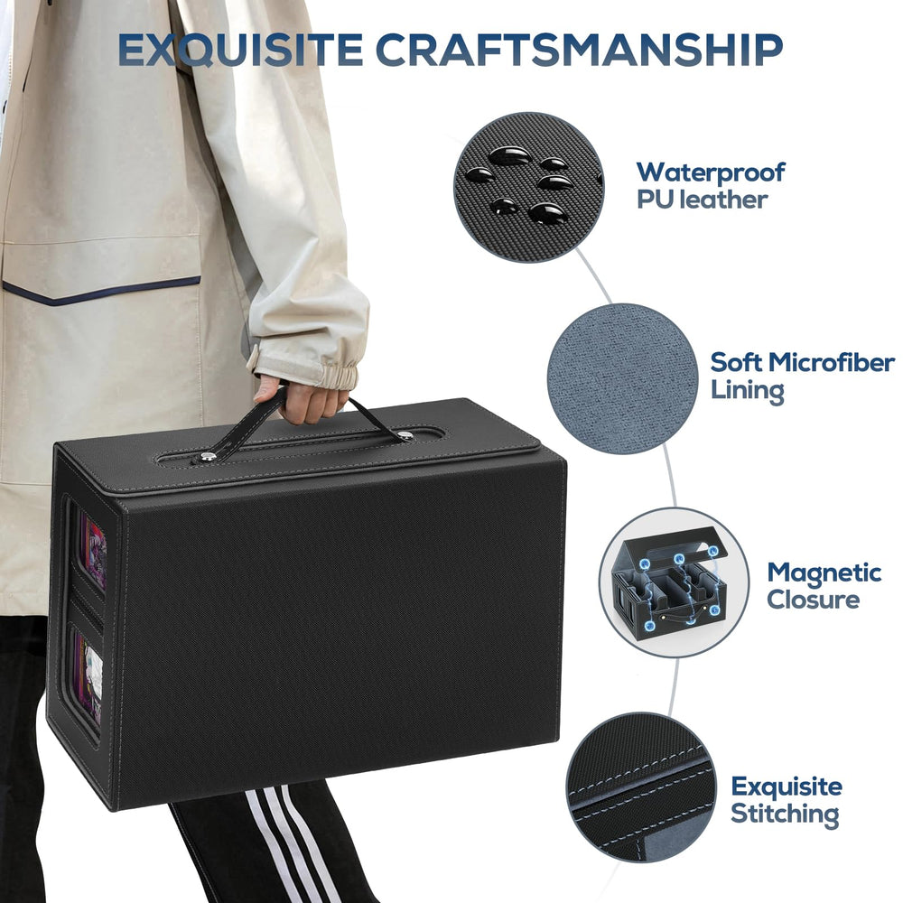 Supports 600+ double-sleeved cards for secure organization.