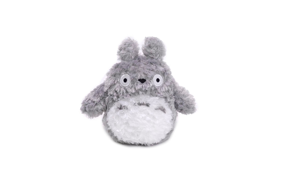 Studio Ghibli Totoro plush front view in grey fur, ideal for cuddling and display.