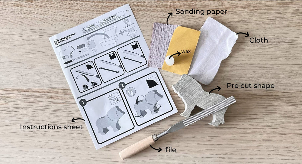 STUDIOSTONE CREATIVE two-grades sandpaper for smooth finishing.