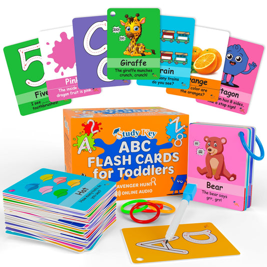 Study Key ABC flash cards for toddlers with clear visuals to teach letter sounds