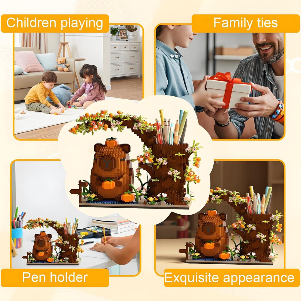In-progress assembly of the capybara building set for hands-on fun